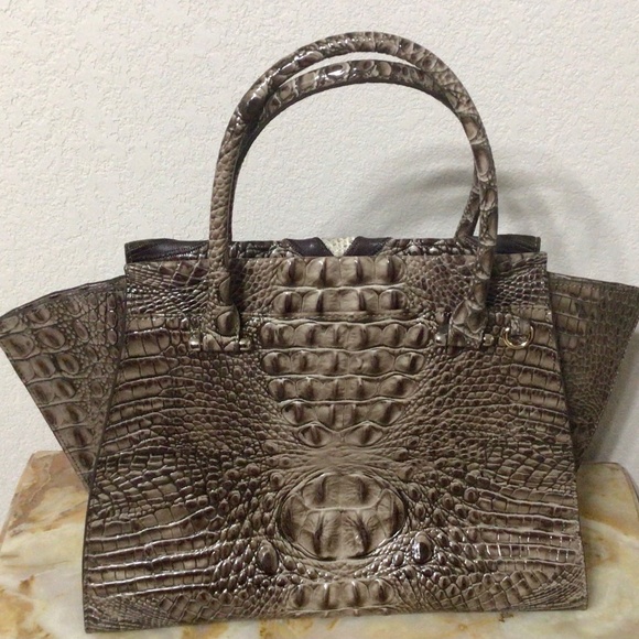 Brahmin Brown Leather/Suede/Snakeskin Priscilla Satchel (Like New) - Picture 9 of 16